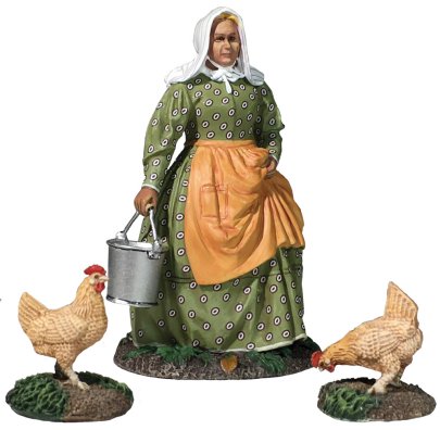Miss Dayfield - Woman Doing Farm Chores with Two Chickens
