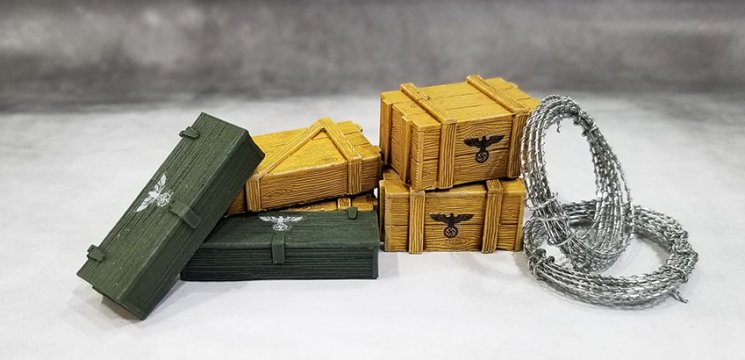 Small German Crates with 2 Barb Wire Coils