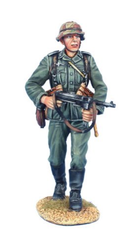 German Soldier Walking with MP40 and Helmet Cover