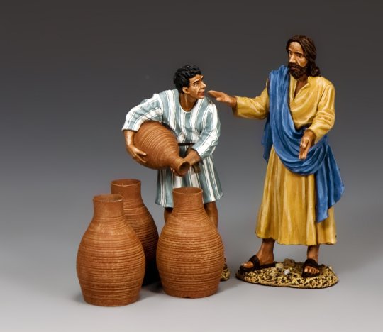 "Water into Wine" Jesus with Servant