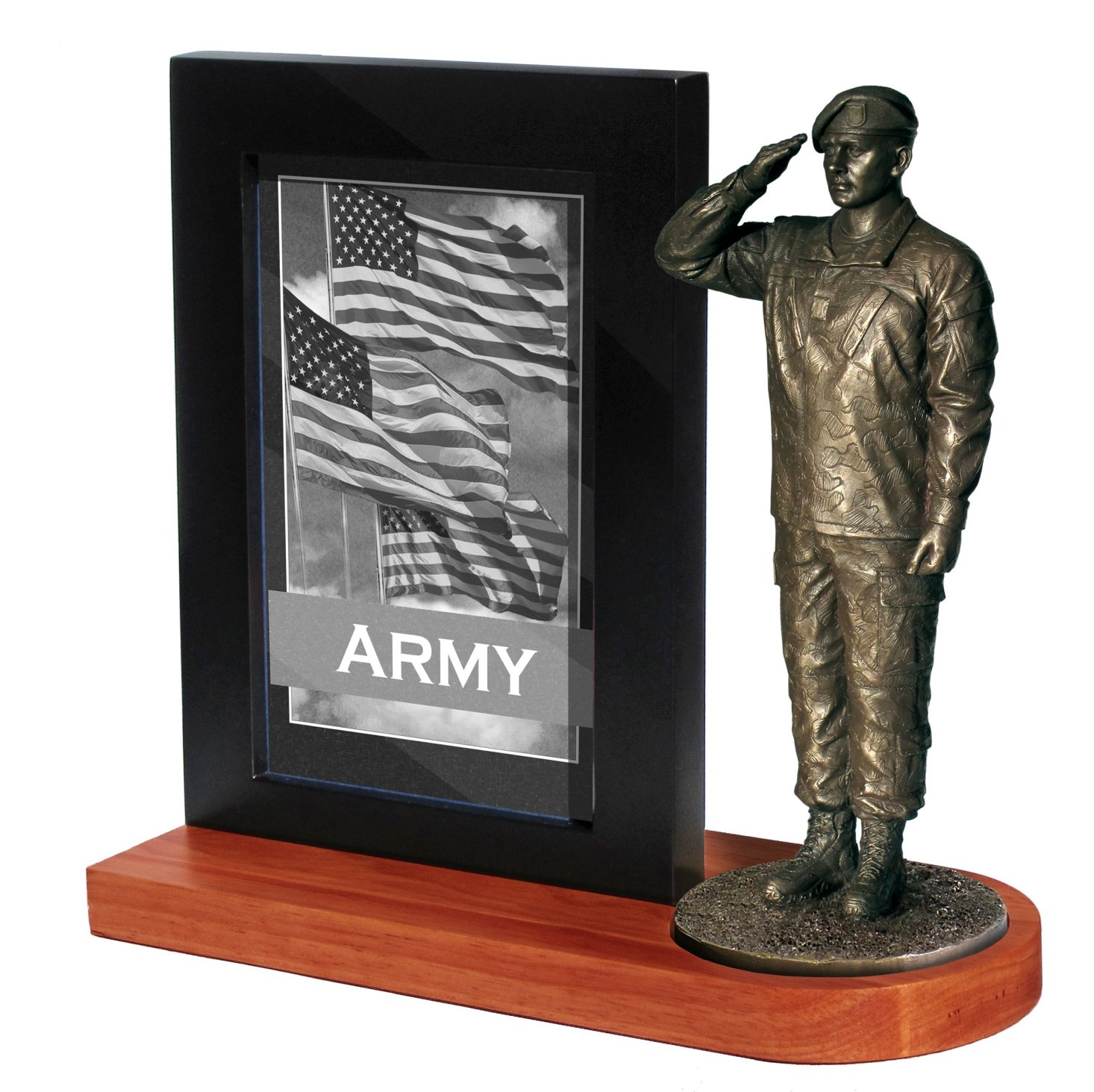Army Specialist Salute with Photo frame and Wood base