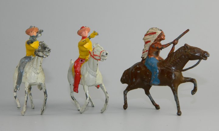 Vintage W. Britain Mounted Glossy Cowboys & Indian