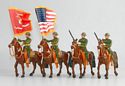 1917 Mounted Marine Color Party - Greens in Helmets w/Rifles and US & Red USMC Flags