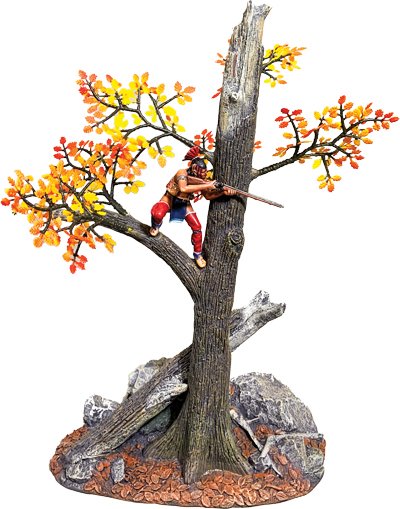 "A Clear Shot" Native Warrior Firing from an Autumn Tree