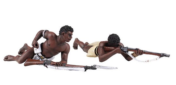 "Harrassing Fire" Set #1 - Prone Zulu Warrior Firing Rifle and Prone Zulu Warrior Loading Rifle