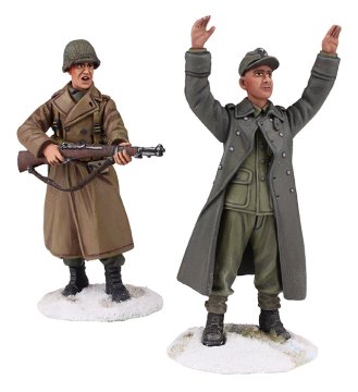 "Keep Your Hands Up Kid" - U.S. Infantry Wearing Overcoat with M-1 Garand and Young German Prisoner with Hands Up