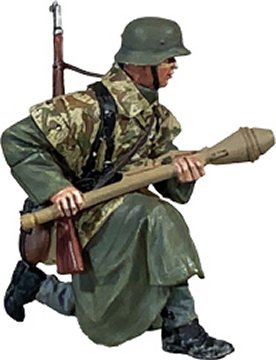 German Grenadier Kneeling with Panzerfaust in Zeltbahn and Greatcoat, Winter 1944-45