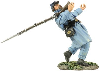 Union Infantry in Overcoat Falling Wounded