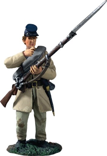 Confederate Infantry in Frock Coat Advancing Loading