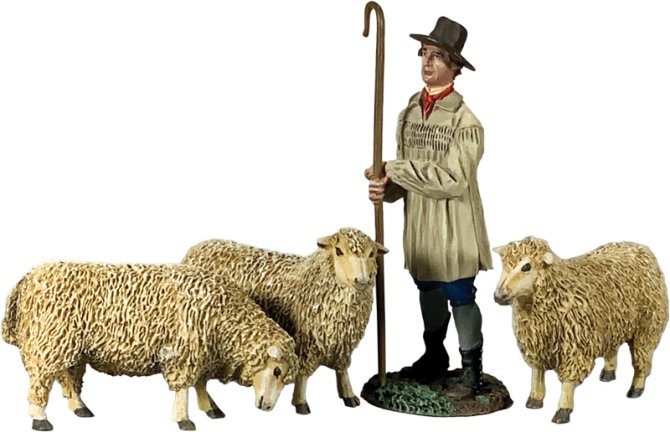 Shepherd with Three Sheep