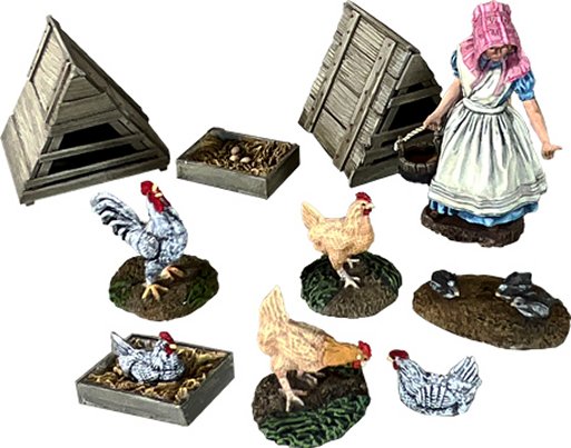 "Here, Chick, Chick, Chick" Amy Feeding Chickens, with Chicken Shelters, 1855-68