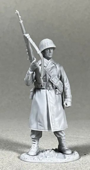 U.S. Infantry in Raincoat Standing with M1 on Hip, 1943-45