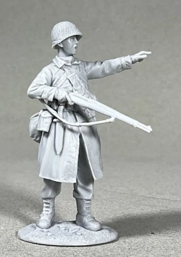 U.S. Infantryman in Raincoat Pointing, 1943-45