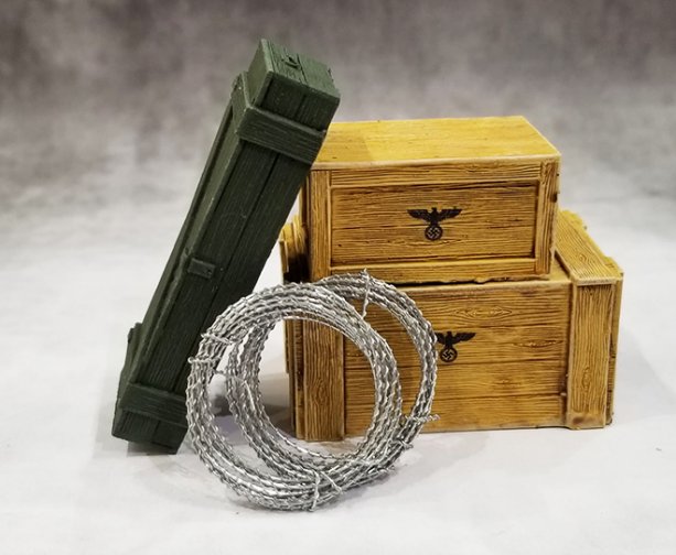 Large German Crates with 2 Barb Wire Coils
