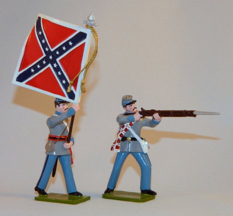 Confederate Infantry - Sergeant with Flag & Private Standing Firing