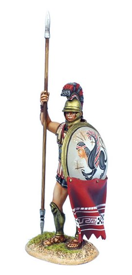 Greek Hoplite Standing with Dory and Shield Curtain