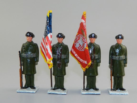 USMC 1927 Color Guard (US & Red USMC Flags) - Peking Legation Garrison in Winter Dress