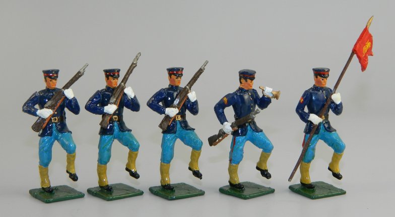 1906-1910 U. S. Marines in Sea Blues, Double Time March – Guidon Bearer & 4 Marines Running