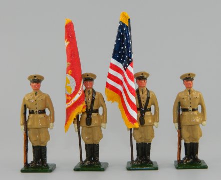 China Horse Marines Dismounted Color Party in Tans - US & Red USMC Flags