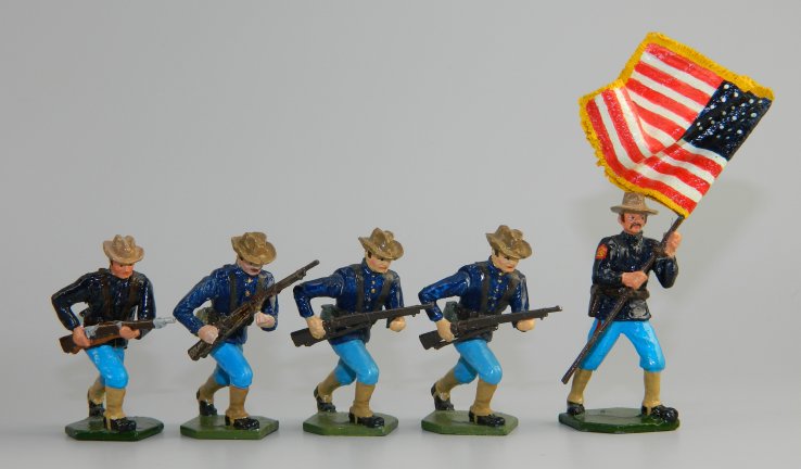Boxer Rebellion Marines - Sergeant with Flag & 4 Marines Advancing