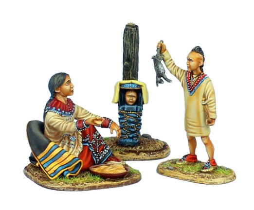 Woodland Indian Squaw with Boy Hunter and Baby