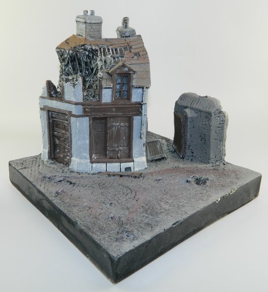 Bomb Damaged Building & Wall with German Poster