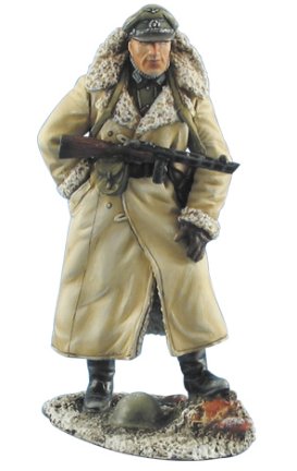 German Hauptmann in Russian Fur Lined Greatcoat with PPSH 41