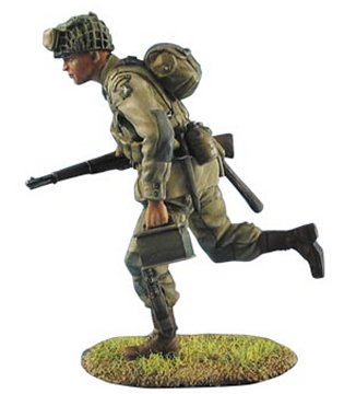 US Airborne Paratrooper Running with M1 Garand and Ammo Box