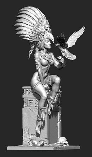 75mm Fantasy "Aztec Priestess with Bird" Resin Kit