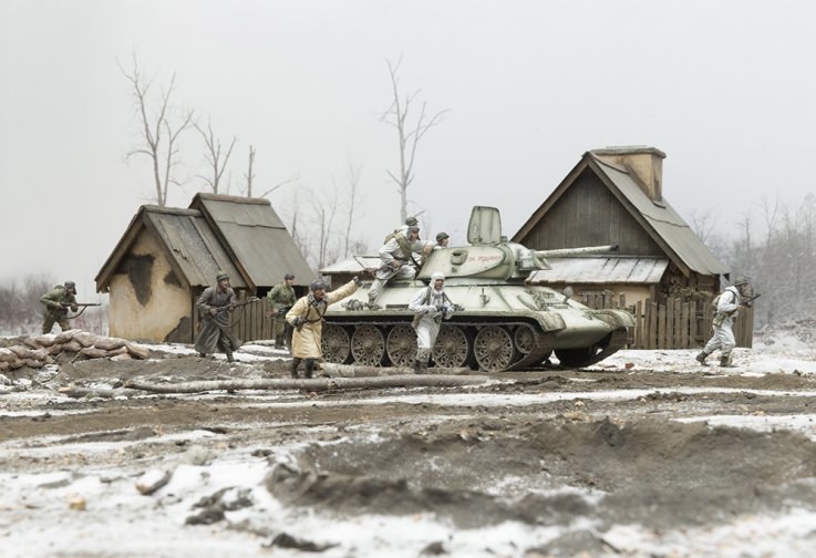 T-34 Tank & Crew Passing a Farm