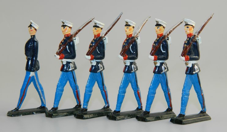 US Marines Marching with Rifles in Dress Blues