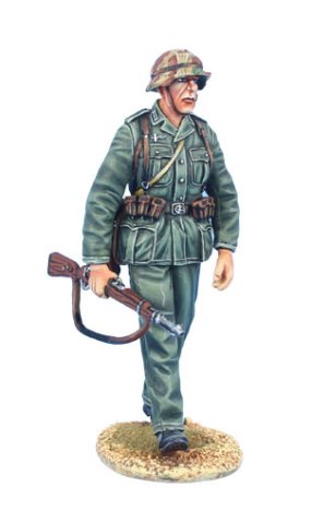 German Soldier Walking with K98 and Helmet Cover
