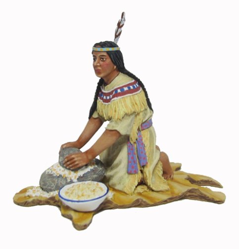 Indian Woman Mashing Corn with Stone