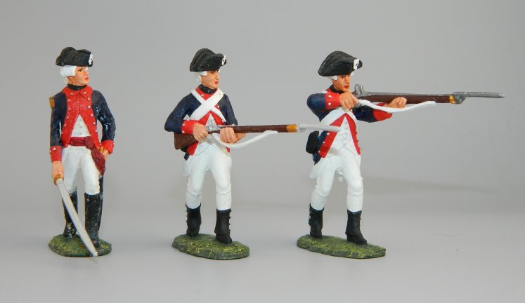 Three American Revolution Soldiers - Advancing Firing, Advancing with Rifle & Officer with Sword