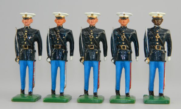 USMC Dress Blues - 5 Marine Officers Marching