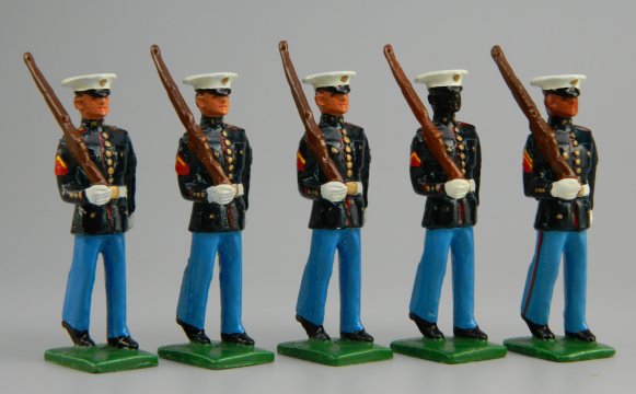 USMC Dress Blues - 5 Marching at Right Shoulder Arms
