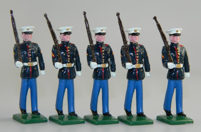 USMC Dress Blues - 5 Marching at Right Shoulder Arms