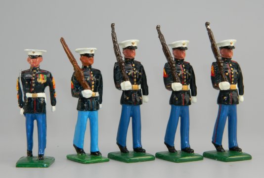 USMC Dress Blues - Gunny with Marines Marching at Right Shoulder