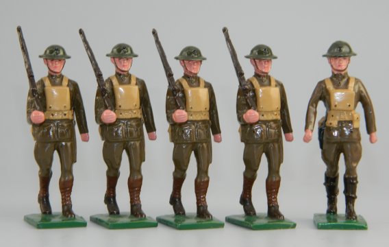WWI Marines - Officer & 4 Marines Marching at Right Shoulder Arms