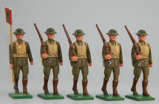 WWI Marines - Guidon and 4 marines Marching at Right Shoulder Arms