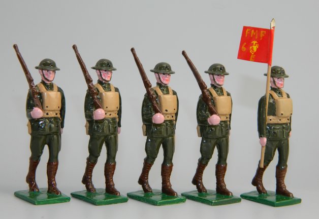 WWI Marines - Guidon and 4 marines Marching at Right Shoulder Arms