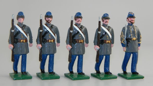 CSA Marines in Field Service Uniform - Officer & 4 Marines at Carry Arms