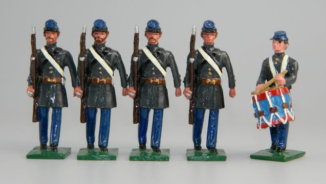CSA Marines in Field Service Uniform - Drummer & 4 Marines at Carry Arms