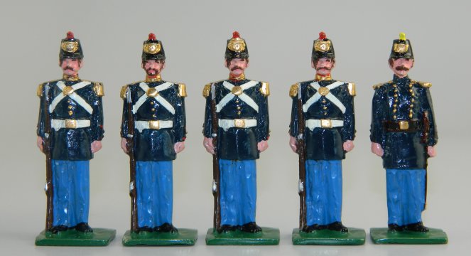 US Civil War Marines in Dress Uniforms - Officer & 4 Marines at Attention
