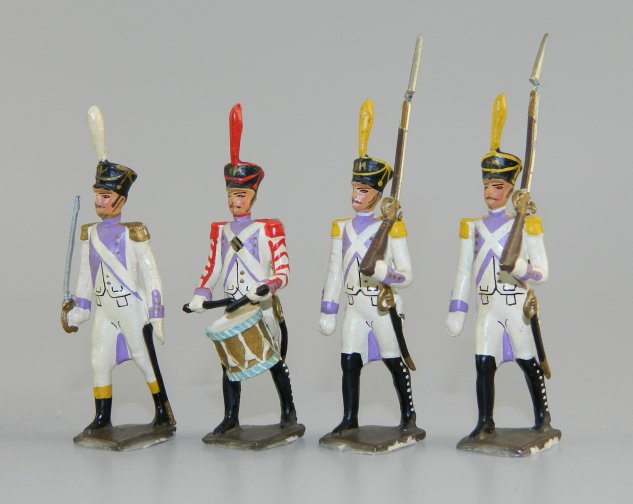 Officer, Drummer & Two Marching Napoleonic Soldiers