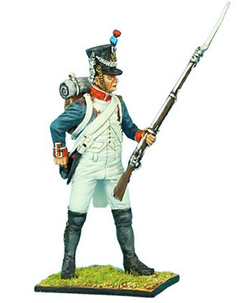 French 18th Line Infantry Fusilier Standing Loading Reaching for Cartridge