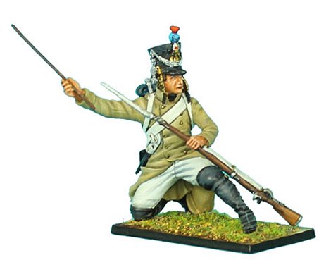 French 18th Line Infantry Fusilier in Greatcoat Kneeling Loading