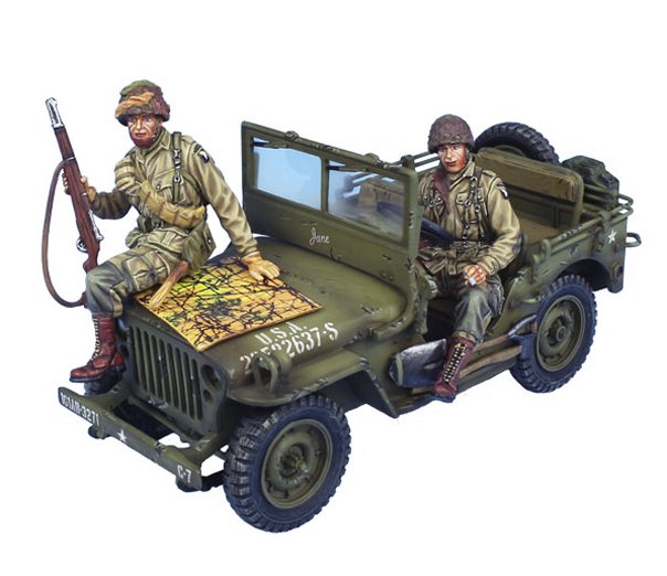 US 101st Airborne Willys Jeep with Driver, Scout, and Map