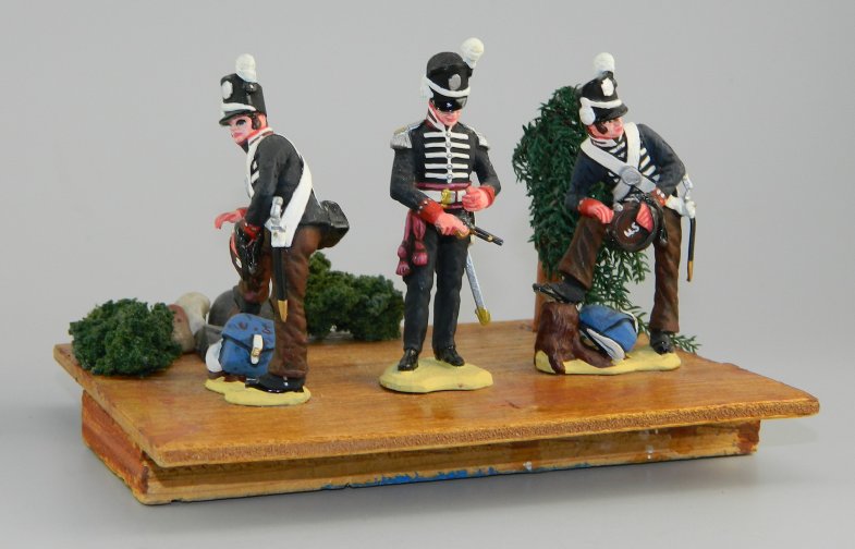 Three Napoleonic Soldiers on a Wooden Base