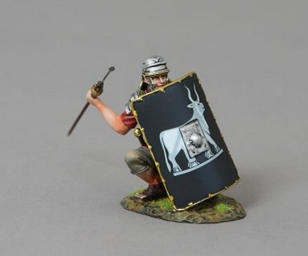 Legionnaire Crouching Behind 9th Legion Black Shield